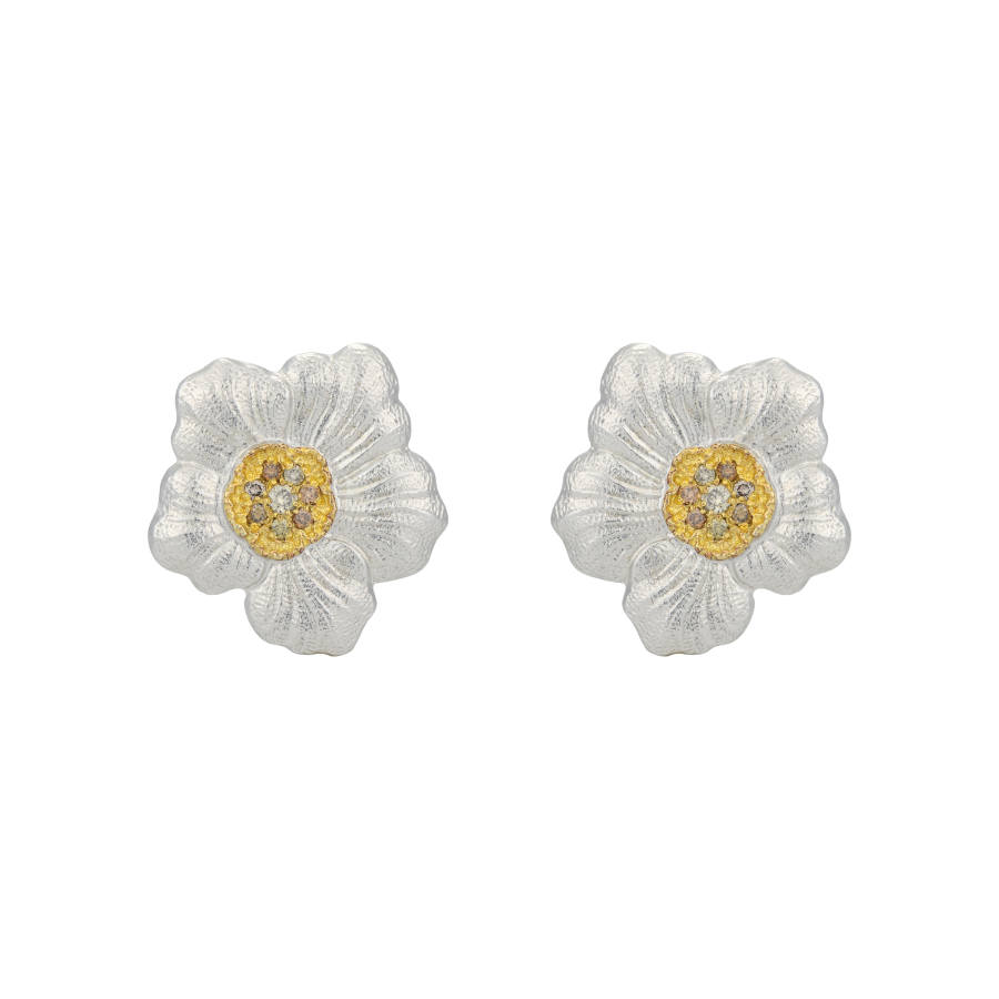 BUCCELLATI BLOSSOMS Gardenia 925 Sterling Silver With Diamond Earrings Women's
