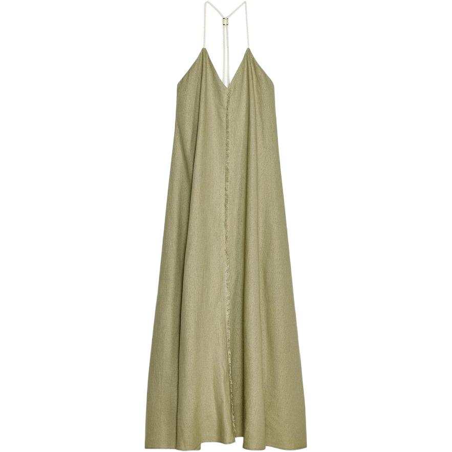 ZARA Slip Dresses Women's Light Khaki V Neck Moderate
