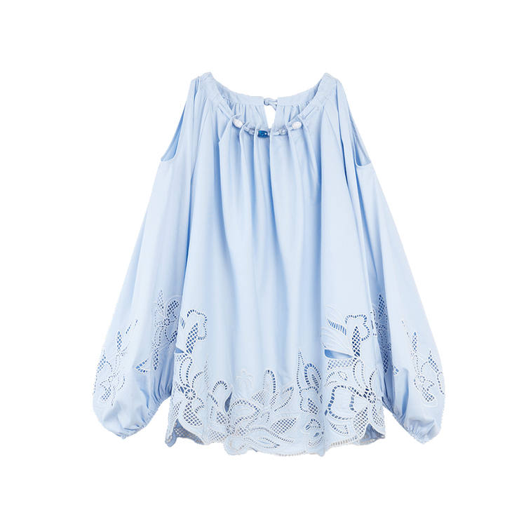 ELLE Shirts Women's Blue Crew Neck Moderate Shirt