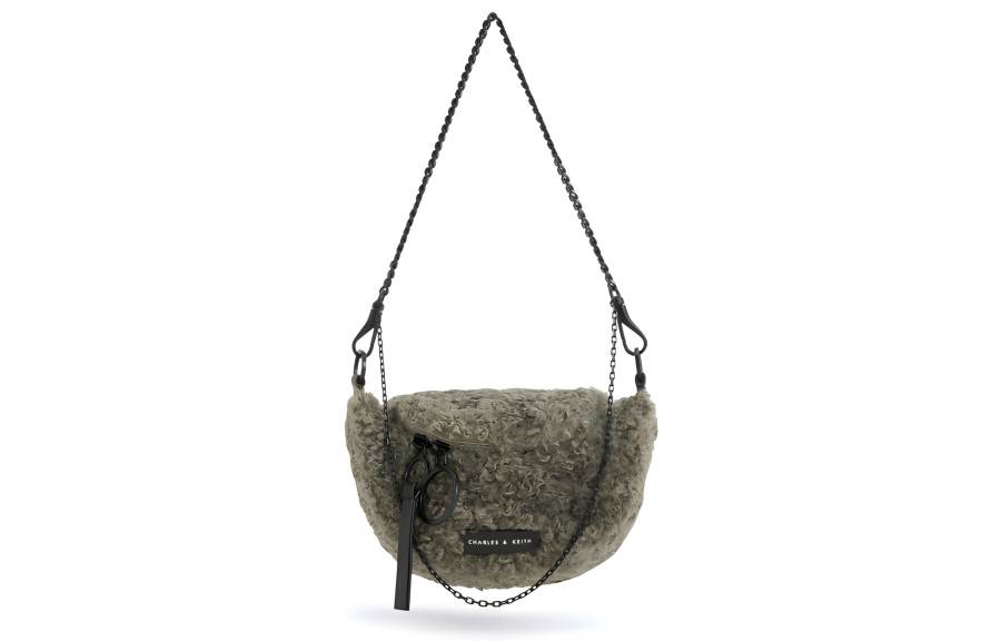CHARLES&KEITH Fabric Crossbody Bag, Shoulder Bag Women's Khaki