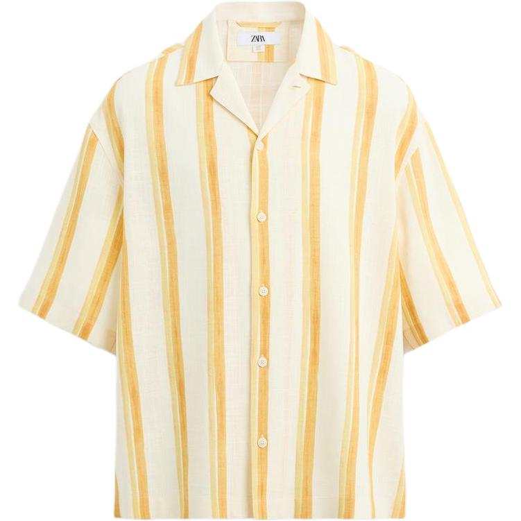 ZARA Shirts Men's Light Beige Yellow/Yellow Lapel Moderate