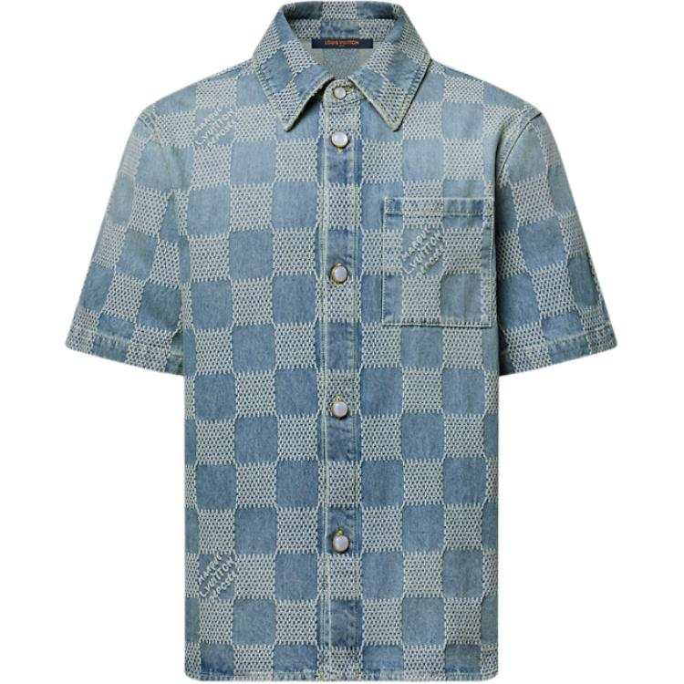 LOUIS VUITTON Lv Damier 3D Light Denim Short Sleeved Shirt