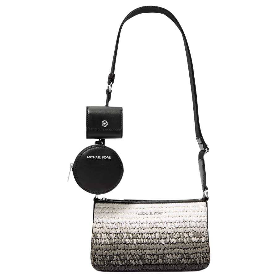 MICHAEL KORS Jet Set Straw Woven Crossbody Bags Small Women's Black