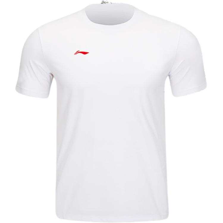 Li-Ning Li Ning T Shirts Unisex White Crew Neck Moderate Straight Fit