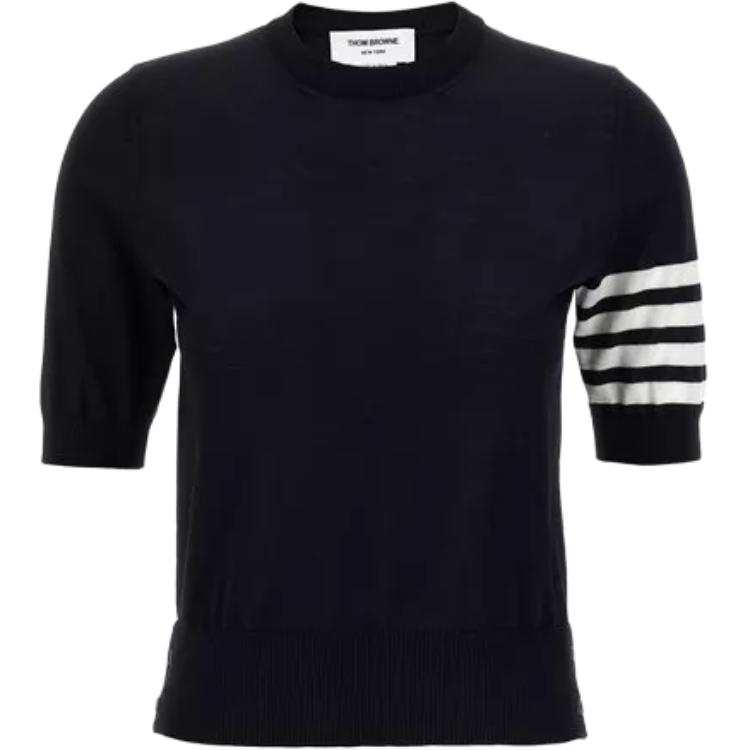 THOM BROWNE 4 Bar Sheer Sleeved Fine Knitted T Shirt