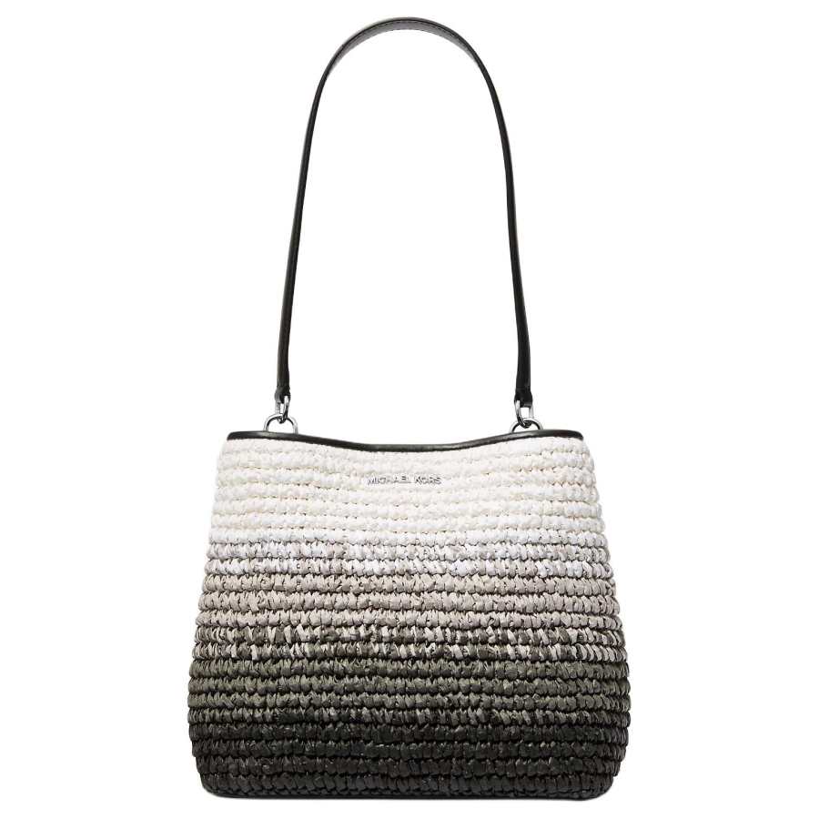 MICHAEL KORS Pratt Straw Woven Shoulder Bag Medium Women's Black