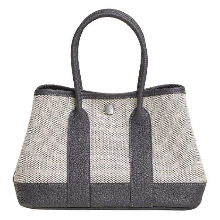 HERMES Neo Garden H Viking Canvas With Negonda Calfskin Handbag Mini Women's Light Beige & Slate Gray