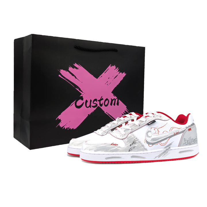 Nike Nike EBERNON Slip Resistant Abrasion Resistant Low top Skateboard Shoes Men's Gray White Red