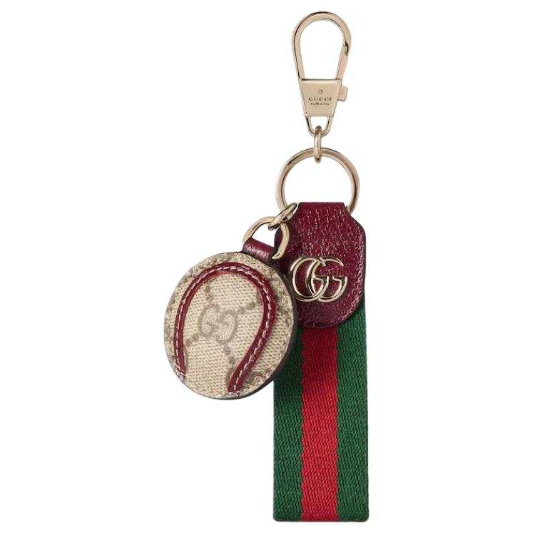 GUCCI Coated Fabric Bag Charm Bag Accessory Unisex Beige & Dark Brown