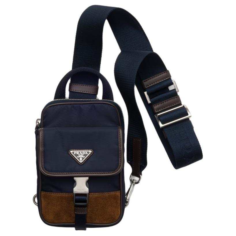PRADA PRADA Re Nylon Cell Phone Pouch Regular Men's Blue & Coffee