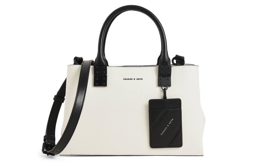 CHARLES&KEITH Pu Handbag Large Women's Pink/Ultra Matte Black/White