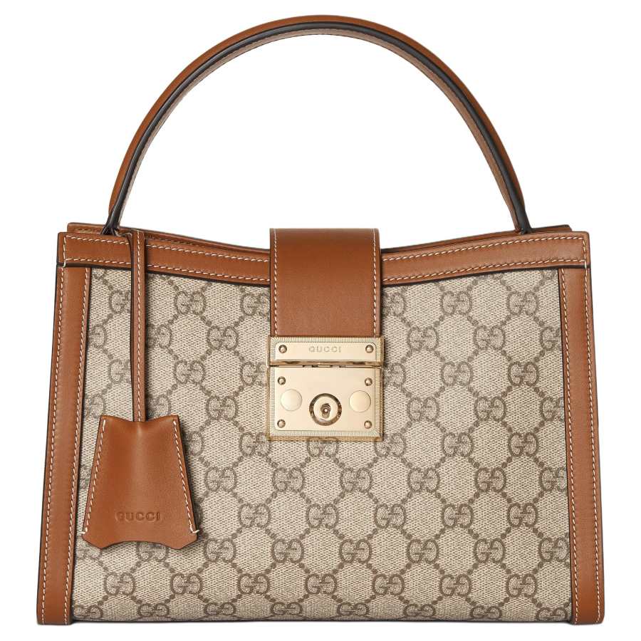 GUCCI Padlock Fabric One Shoulder Handbag Medium Women's Brown & Beige