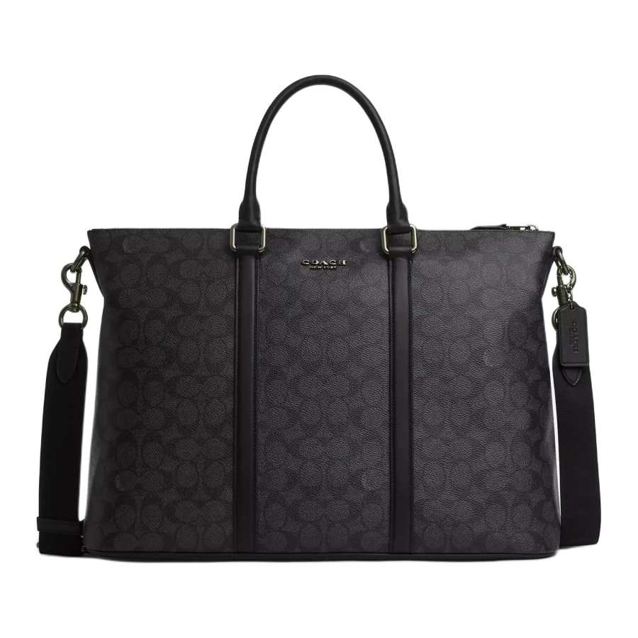 COACH Coated Canvas Shoulder Bag, Crossbody Bag, Handbag Large Men's Bronze & Charcoal & Black
