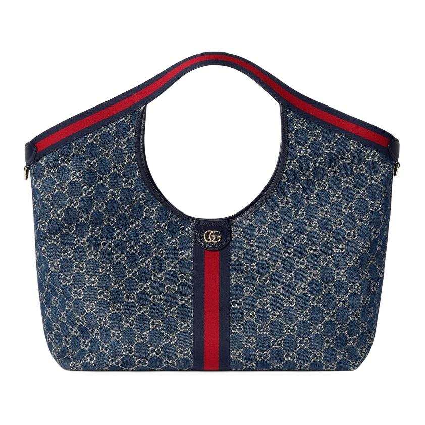 GUCCI Denim Tote Bag, Shopping Bag, Handbag Large Women's Blue