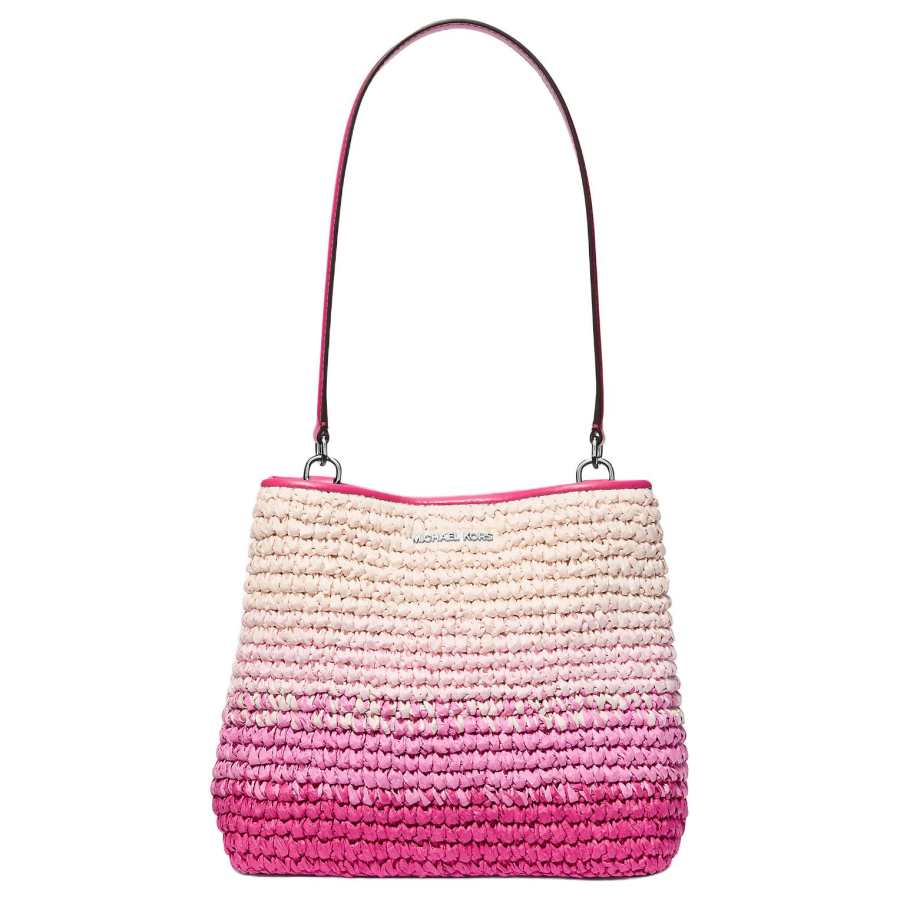 MICHAEL KORS Pratt Straw Woven Shoulder Bag Medium Women's Dragon Fruit