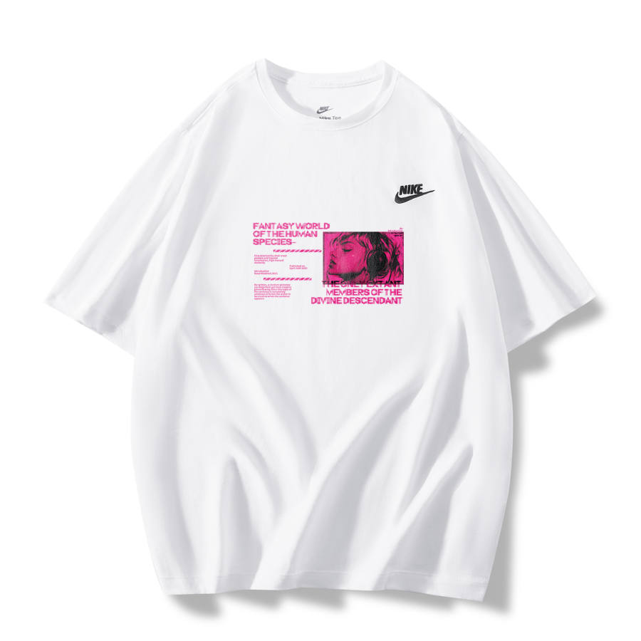 Nike Nike T Shirts Unisex White Pink Temptation A Crew Neck Moderate Straight Fit