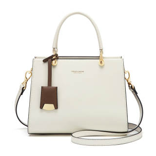 CNOLES Cow Leather Handbag Large Women's Caramel Milkshake/Mysterious Phantom Black
