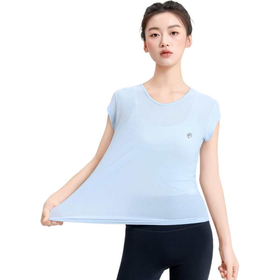 Barbie Yoga T Shirts Women's Blue Crew Neck Thin