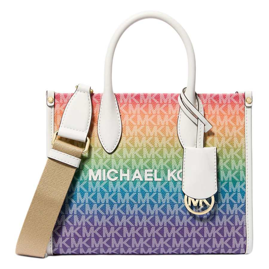 MICHAEL KORS Mirella Coated Canvas Tote Bag, Shopping Bag, Shoulder Bag, Crossbody Bag, Handbag Small Women's Rainbow