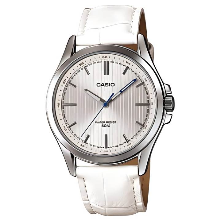 CASIO CASIO General Watch Quartz Movement Genuine Leather Strap Watch 46mm Men's Watches Silver Dial