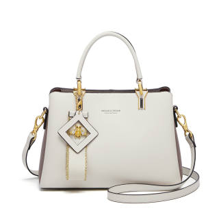 CNOLES Cow Leather Handbag Medium Women's Cloud Milk Coffee/Black Gold Caramel