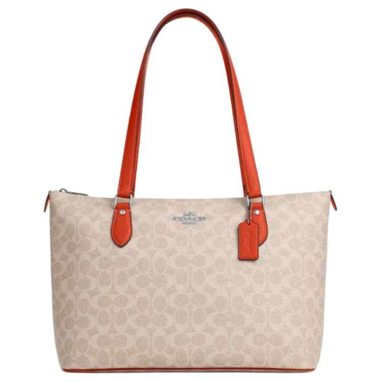 COACH Gallery Coated Canvas Tote Bag, Shopping Bag, Handbag Women's Sand Dark Orange