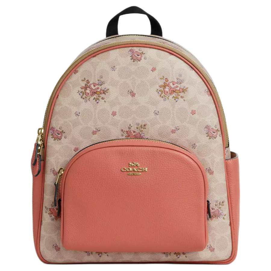 COACH Court Coated Canvas With Pebble Leather Backpack Large Women's Pink