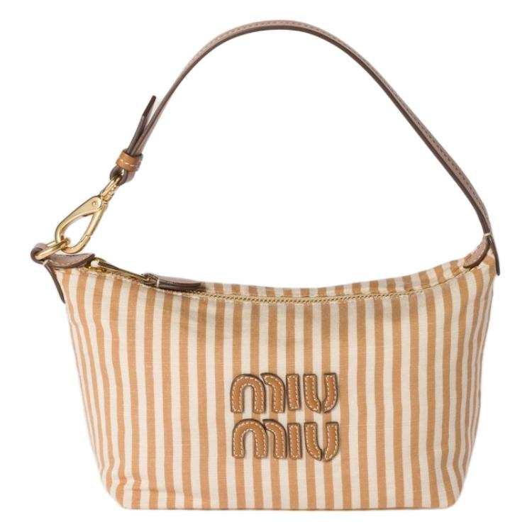 MIU MIU Cotton Handbag Women's Tan & Caramel