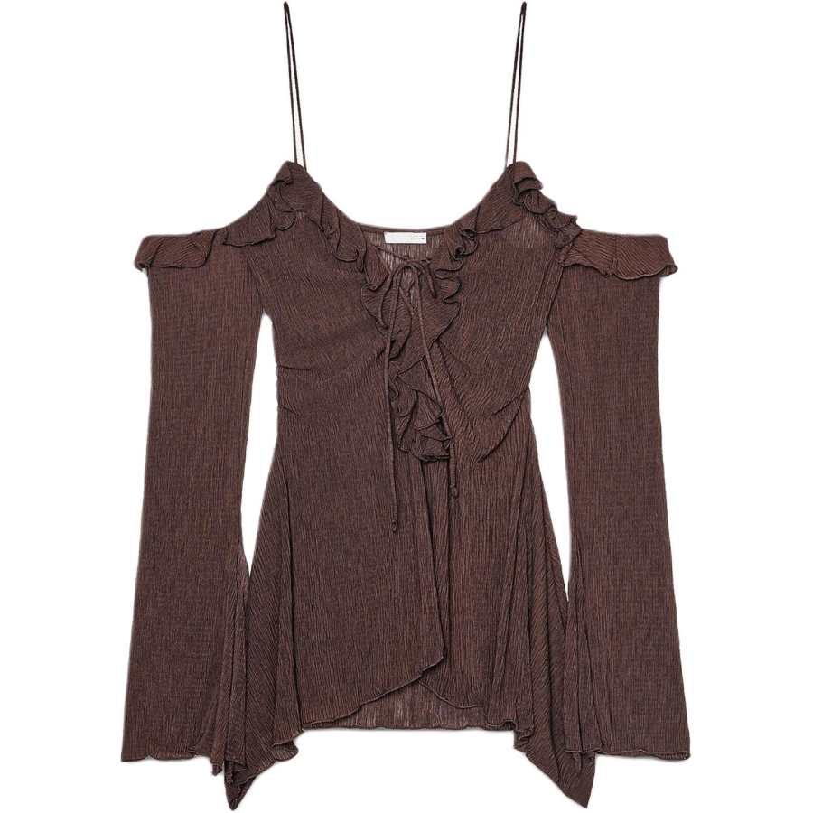 ZARA T Shirts Women's Brown V Neck Thin Other