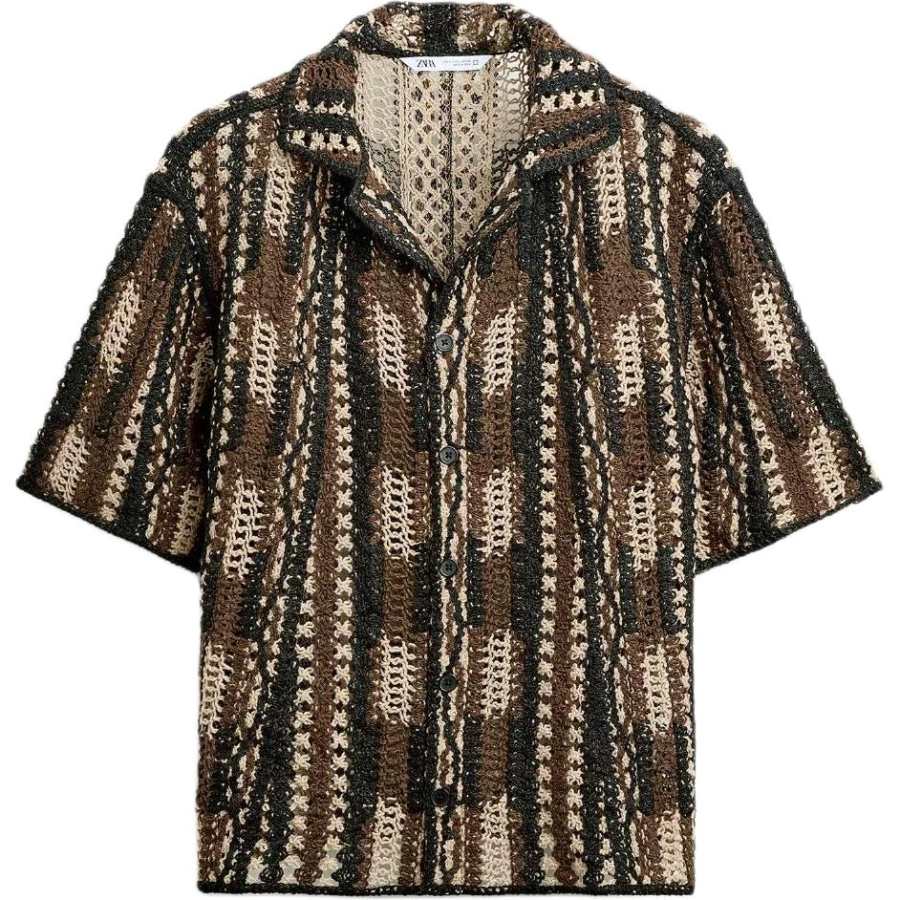 ZARA ZARA Shirts Men's Brown/Black Lapel Moderate