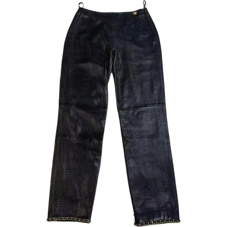 CHANEL 19A Leather Pants Women's Black
