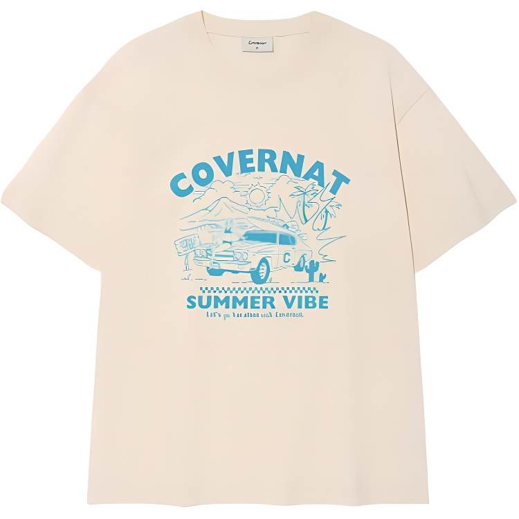 COVERNAT T Shirts Unisex Ivory Crew Neck Moderate Straight Fit