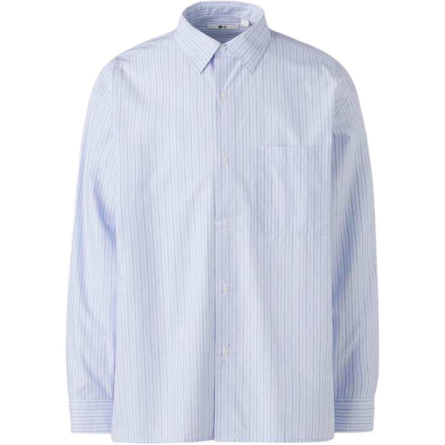 UNIQLO Shirts Unisex Sky Blue Lapel Moderate
