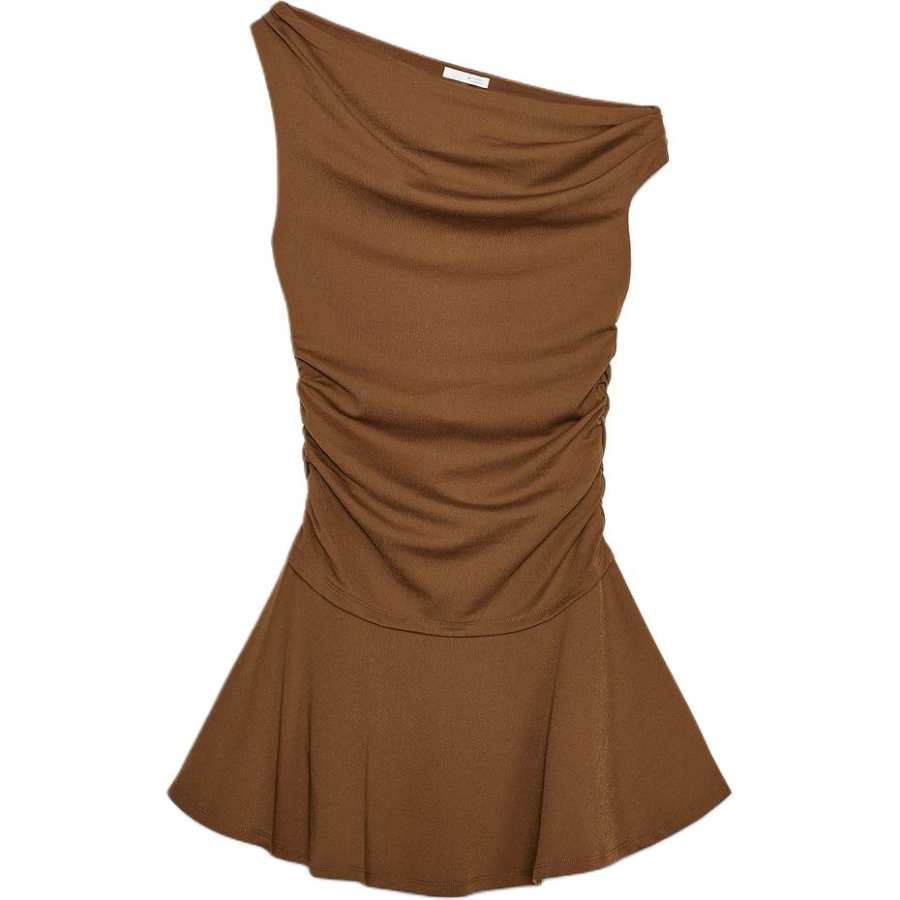 ZARA Sleeveless Dresses Women's Brown Asymmetrical Collar Moderate Short