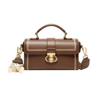 15 MINS Cow Leather Small Square Bag, Messenger Bag, Double Strap, Crossbody Bag, Handbag Small Women's Ecru & Apricot