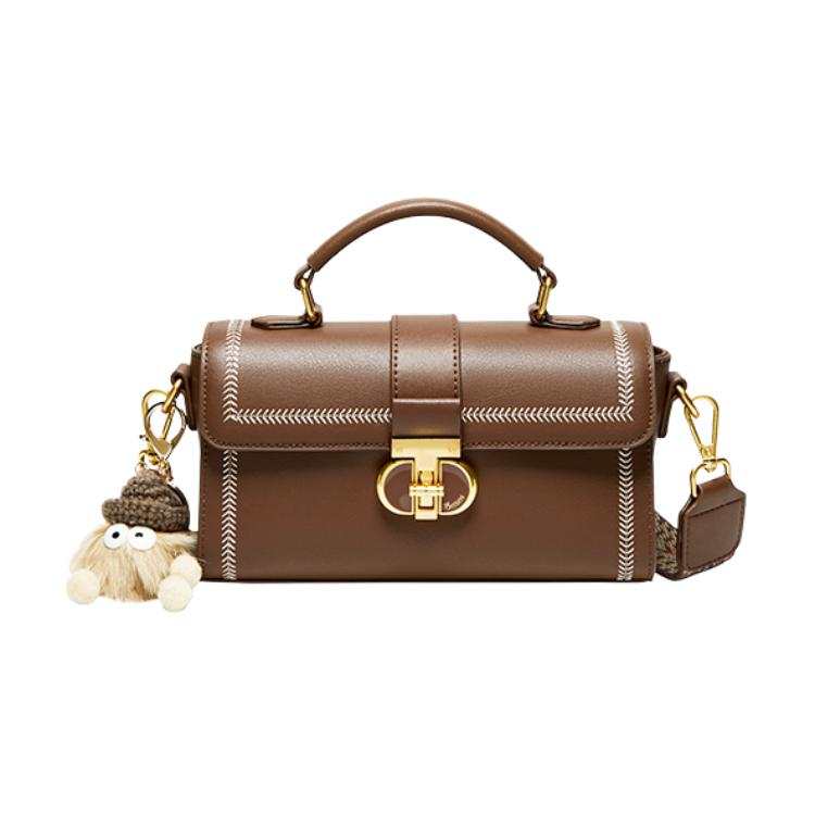 15 MINS Cow Leather Small Square Bag, Messenger Bag, Double Strap, Crossbody Bag, Handbag Small Women's Ecru & Apricot