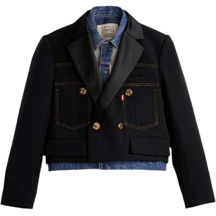 Levis Sacai Double Breasted Cropped Denim Blazer