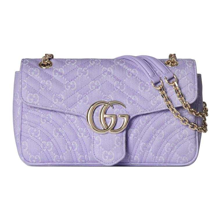 GUCCI GG Marmont Denim Shoulder Bag, Crossbody Bag Medium Women's Light Purple & White