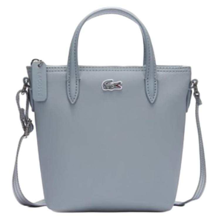 LACOSTE PVC Shoulder Bag, Crossbody Bag, Handbag Small Women's Gray Blue
