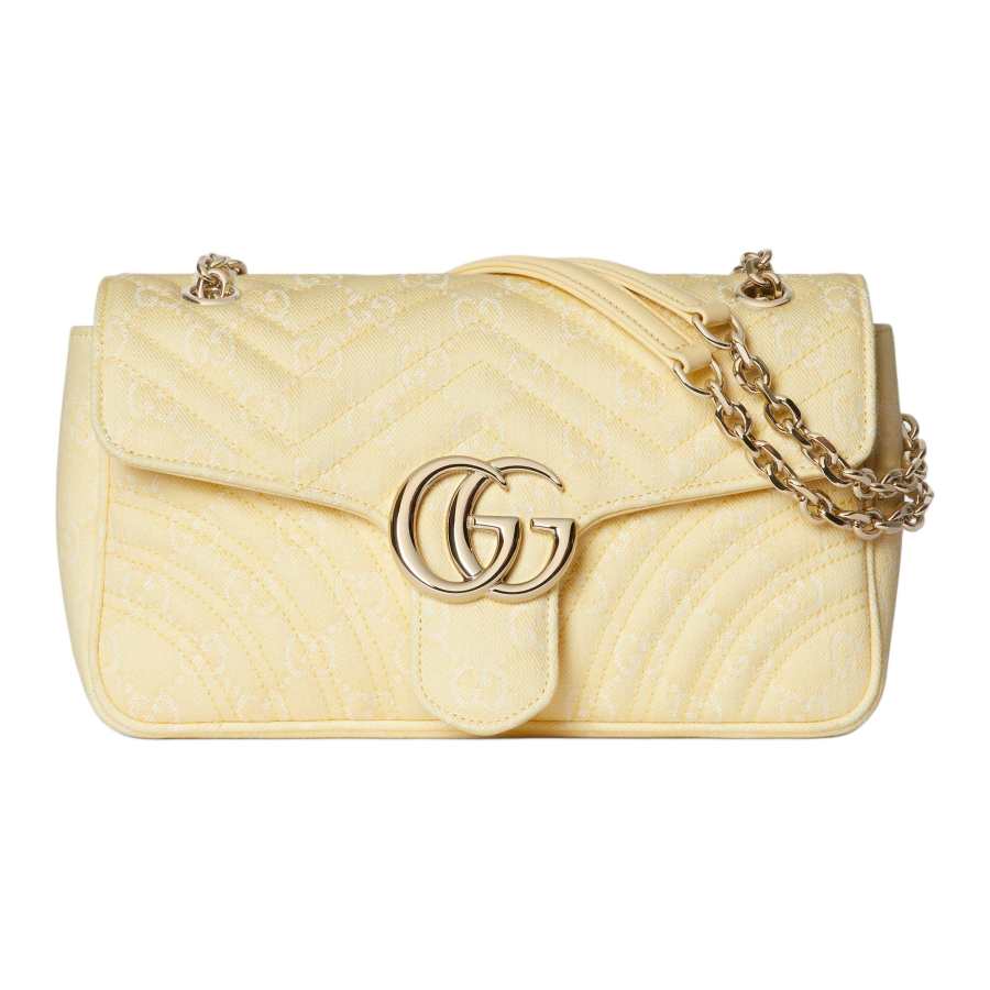 GUCCI GG Marmont Denim Crossbody Bag, Shoulder Bag Medium Women's Yellow & White