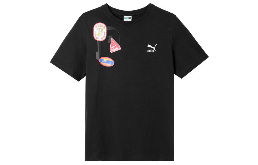 PUMA T Shirts Men's Black Crew Neck Moderate Straight Fit