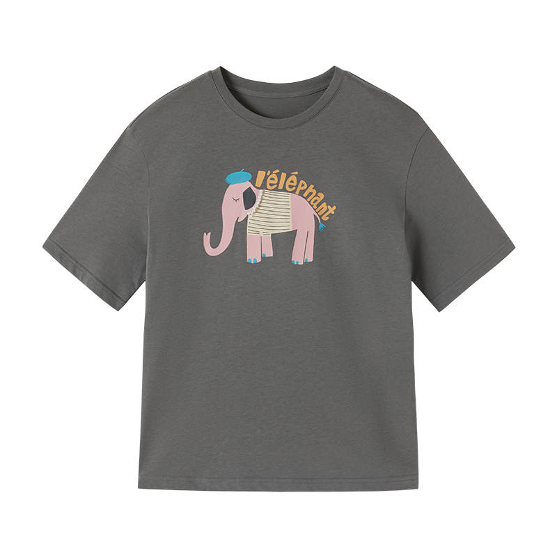XIANGYING T Shirts Women's Medium Gray Crew Neck Moderate Straight Fit