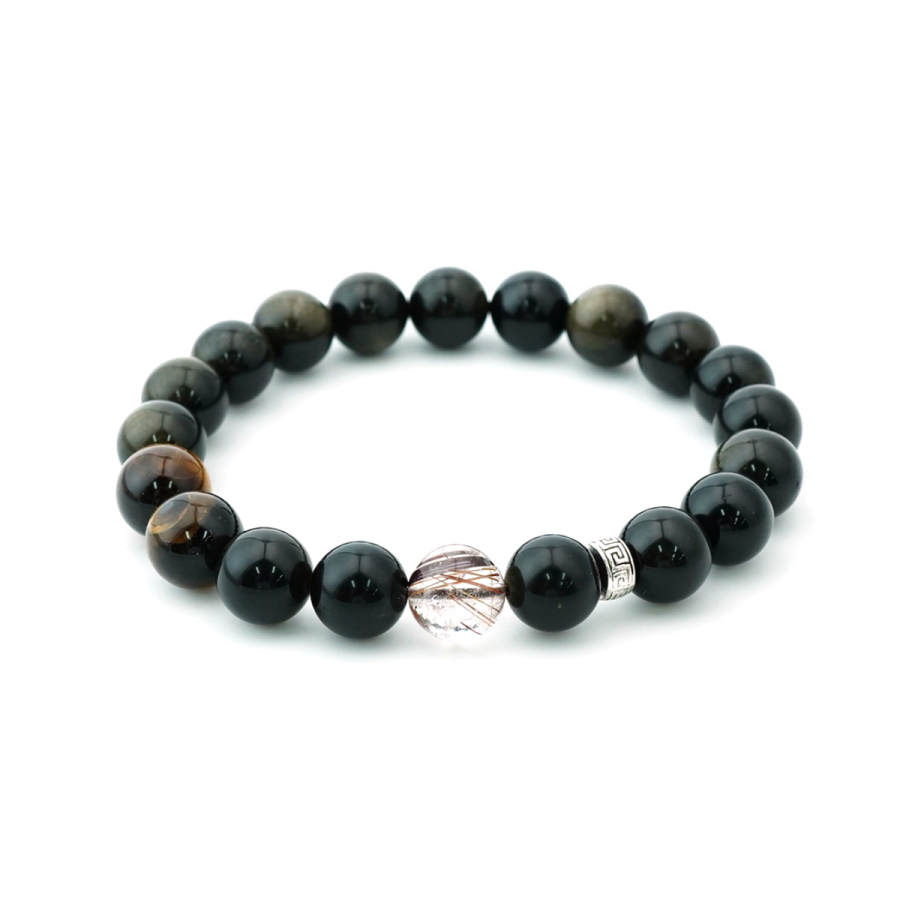 PAUL COSTELLOE Obsidian Jade Bracelet, Zodiac Year Fortune # Collector's Level Copper Rutilated Quartz Unisex
