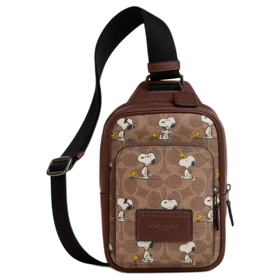 COACH PEANUTS Snoopy, Collaboration RACER Coated Canvas With Leather Sling Bag Mini Men's Ochre