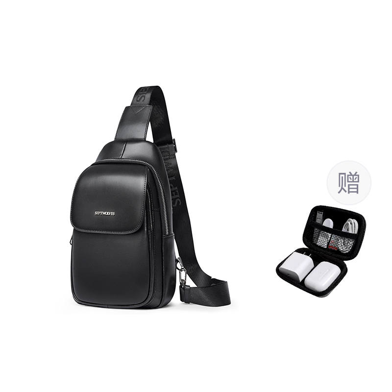 SEPTWOLVES SEPTWOLVES Split Cow Leather Shoulder Bag QPL Men's Black