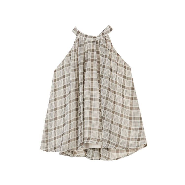 ELLE Shirts Women's Coffee Plaid Stand Collar Moderate Shirt