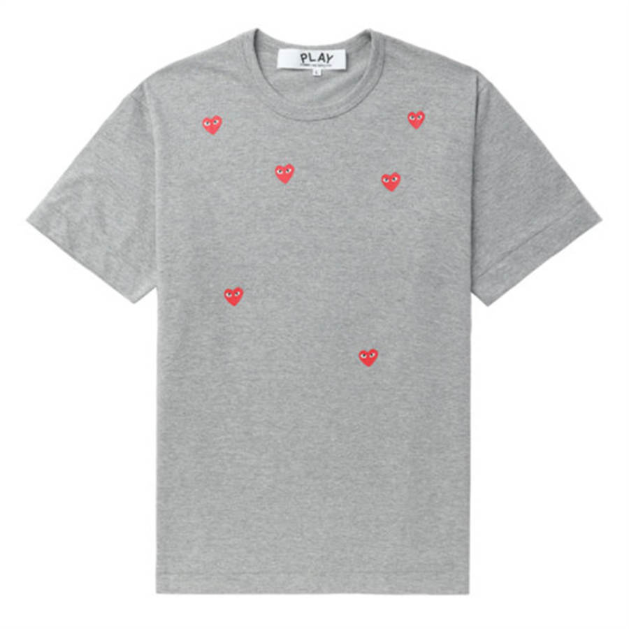 CDG Play T Shirts Unisex Gray Crew Neck Moderate