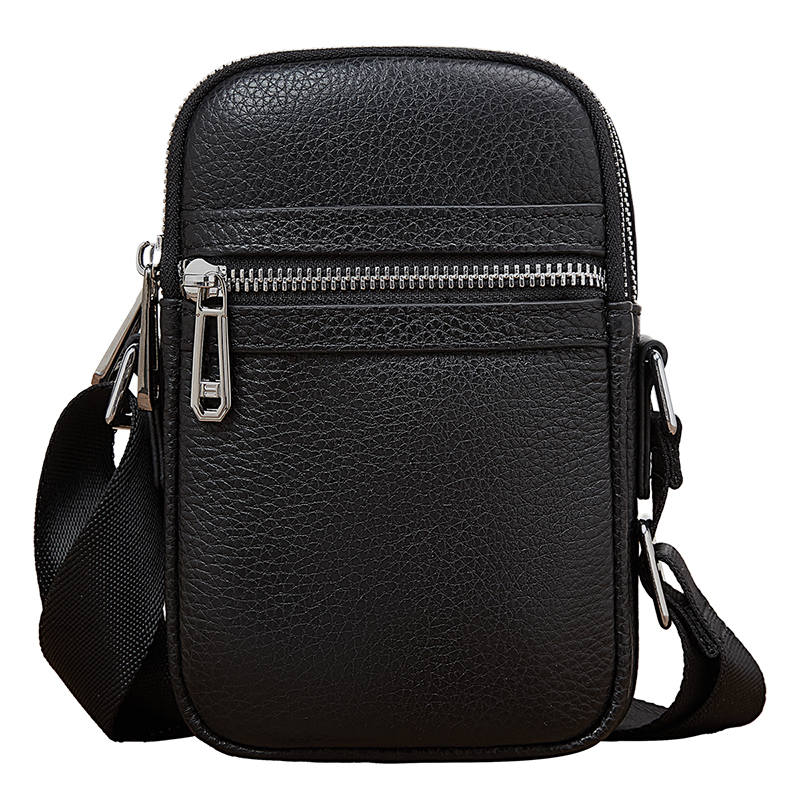 LAORENTOU Top Grain Cow Leather Crossbody Bags Men's Black
