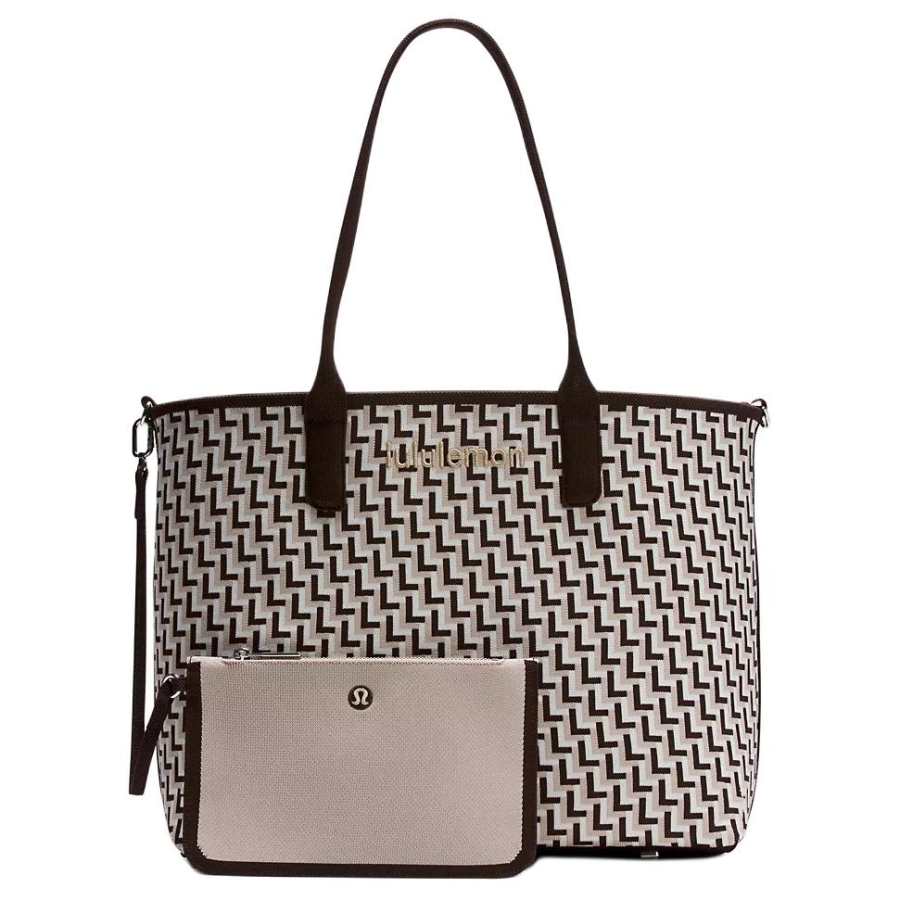 Lululemon Polyester Tote Bag, Shopping Bag, Shoulder Bag Regular Women's Coffee Brown & Antique White
