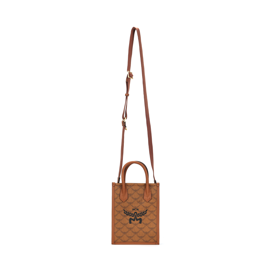 MCM Himmel Cow Leather Tote Bag, Shopping Bag, Crossbody Bag, One Shoulder Handbag Mini Women's Cognac